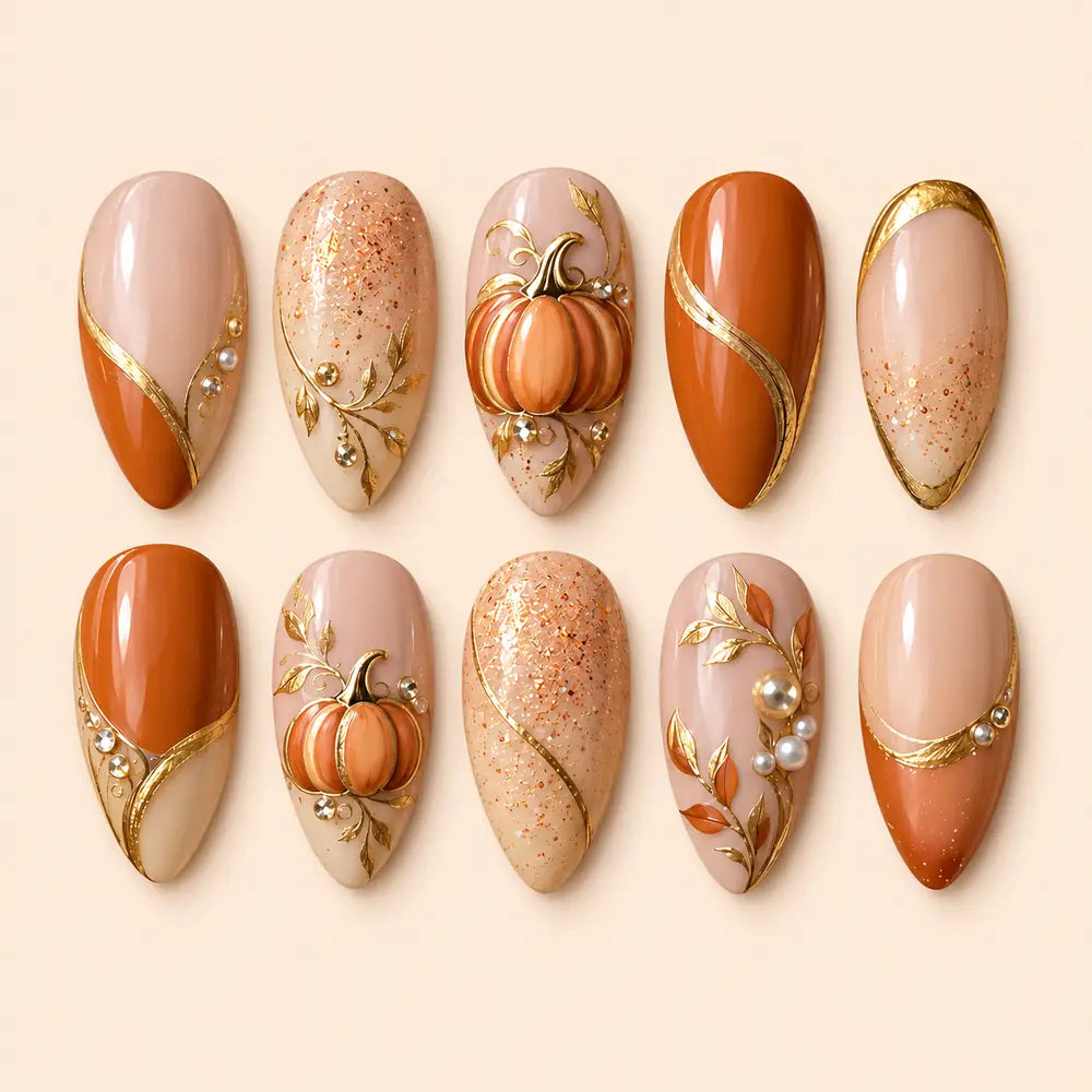 3D Pumpkin Harvest Thanksgiving Press On Nails — image 1