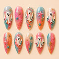 Adorable Halloween Ghost & Glitter Stars Ombre Press On Nails