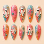 Adorable Halloween Ghost & Glitter Stars Ombre Press On Nails