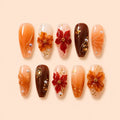 Amber Floral 3D Rhinestone Press On Nails — image 1