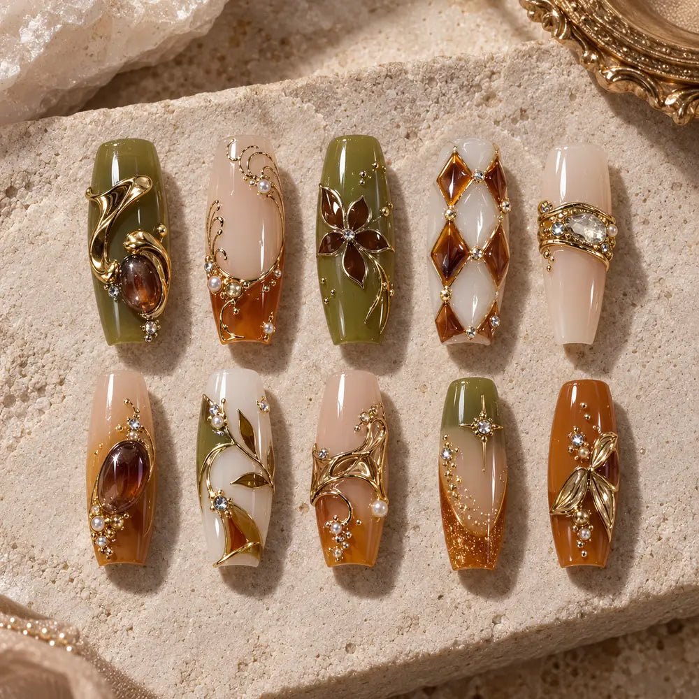 Amber Garden Jewel Boho Press On Nails — image 2