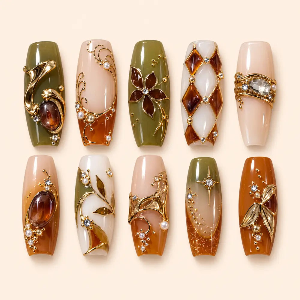 Amber Garden Jewel Boho Press On Nails — image 1