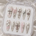 Angel Cross Pink Rhinestone 3D Press On Nails — image 2
