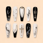 Angel Script Cross Rhinestone Press On Nails — image 1