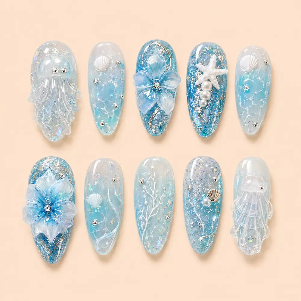 Aquatic Garden 3D Sea Life Press On Nails — image 1