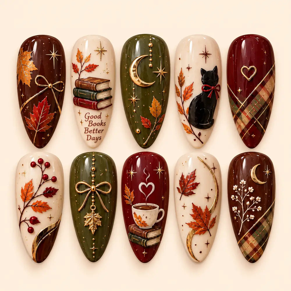 Autumn Book Lover 3D Press On Nails — image 1