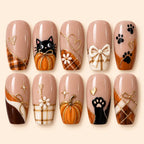 Autumn Cat & Pumpkin 3D Press On Nails — image 1