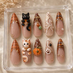 Autumn Cat Pumpkin Plaid 3D Press On Nails — image 2