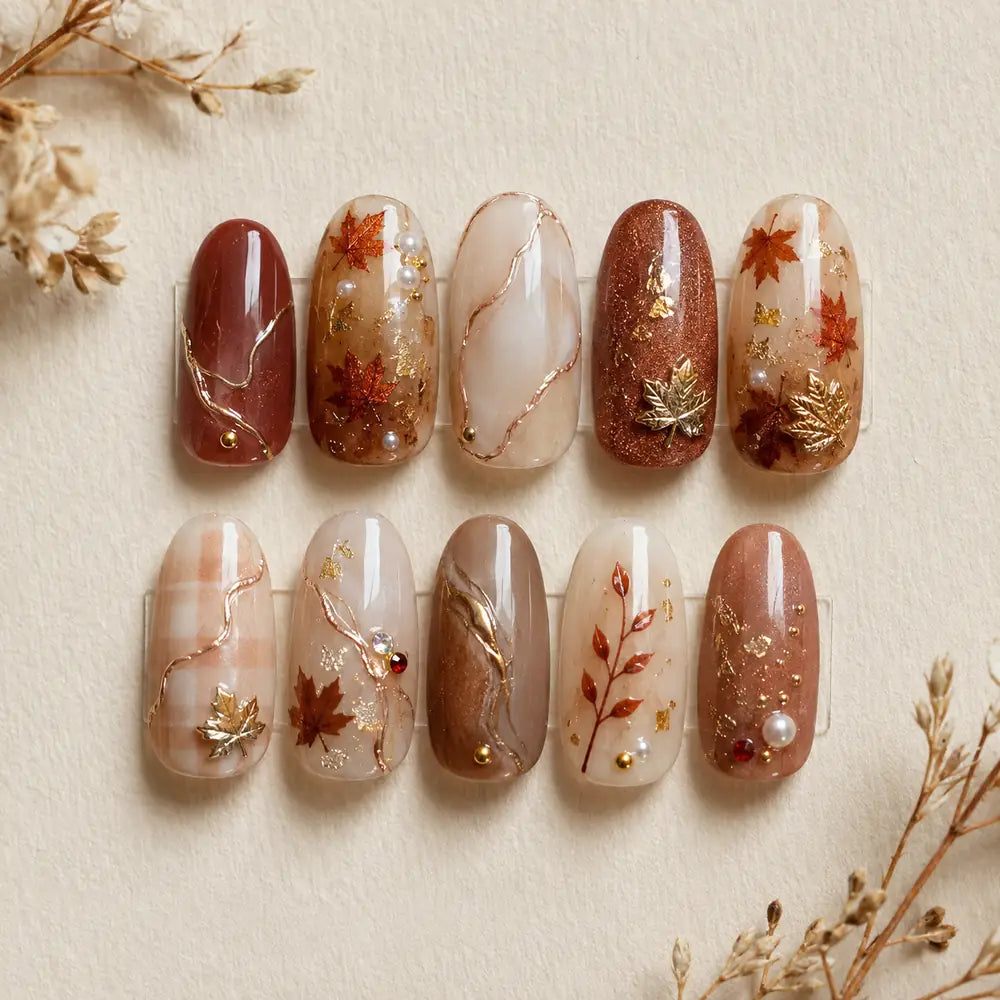 Autumn Maple Leaf Glitter Press On Nails — image 2