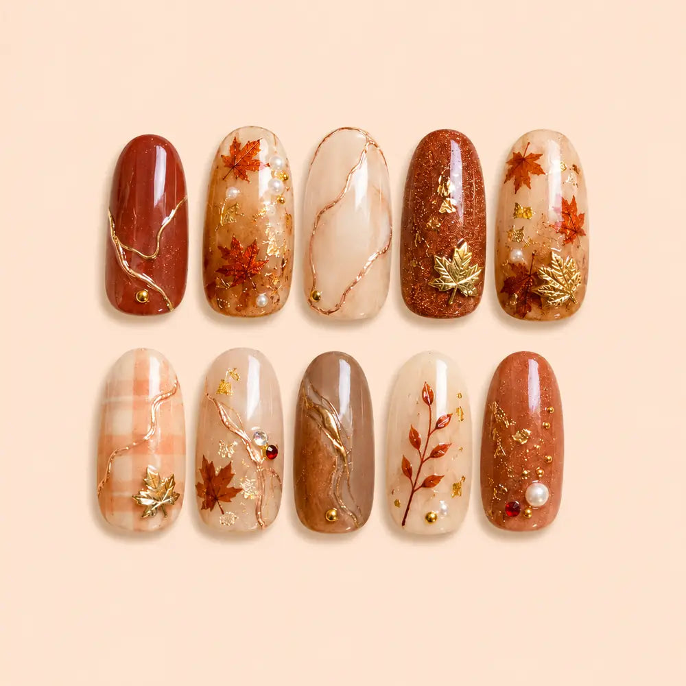Autumn Maple Leaf Glitter Press On Nails — image 1