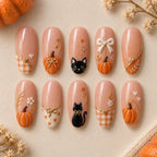Autumn Pumpkin & Black Cat 3D Press On Nails — image 2
