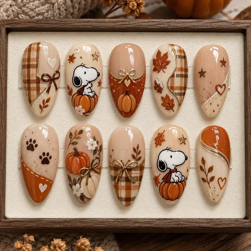 Autumn Pumpkin Cartoon Dog 3D Bow Press On Nails — image 2