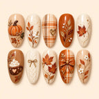 Autumn Pumpkin & Plaid 3D Press On Nails — image 1