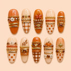Autumn Pumpkin Plaid Thanksgiving Press On Nails — image 1