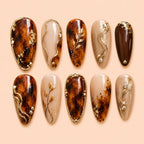 Autumn Tortoiseshell Leaf 3D Press On Nails — image 1