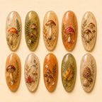 Autumn Woodland Mushroom & Botanical Gold Flake Cat Eye Press On Nails
