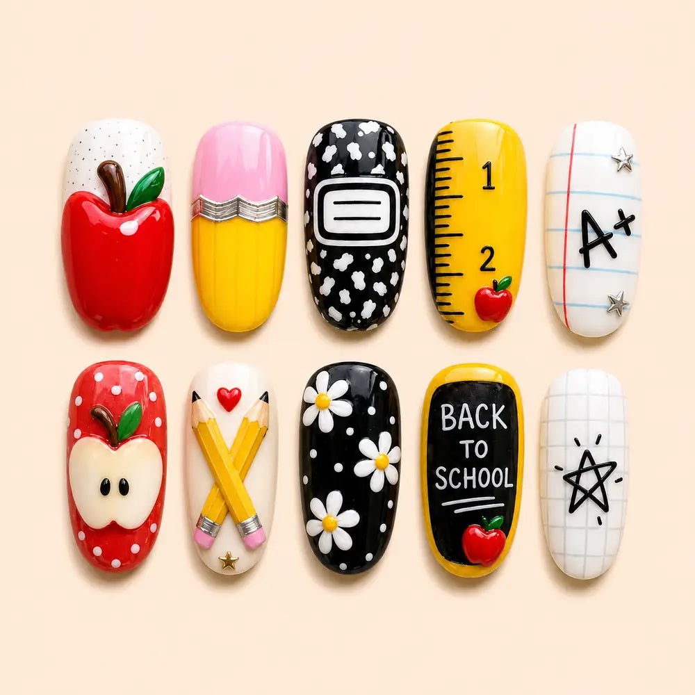 Back to School Apple & Pencil 3D Press On Nails — image 1
