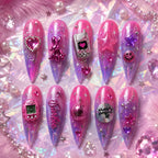 Barbiecore Birthday Disco Heart Glitter Ombre Press On Nails