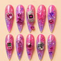 Barbiecore Birthday Disco Heart Glitter Ombre Press On Nails
