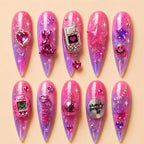 Barbiecore Birthday Disco Heart Glitter Ombre Press On Nails