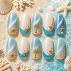 Beach Vacation Seashell Cat Eye Press On Nails