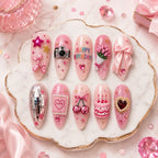 Birthday Bow & Cherry Glitter 3D Press On Nails