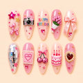Birthday Bow & Cherry Glitter 3D Press On Nails