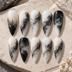 Black and White Silver Swirl Marble Press On Nails — image 2