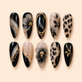 Black Gold Floral Leopard 3D Press On Nails — image 1