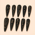 Black Gold Spiderweb Rhinestone Press On Nails — image 1