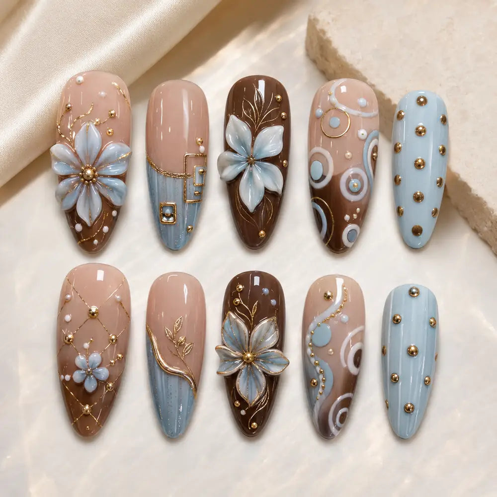 Blue Blossom Botanical 3D Press On Nails — image 2