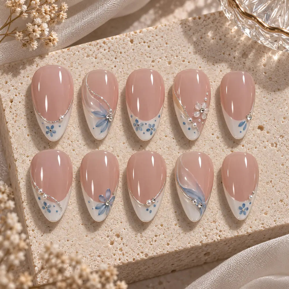 Blue Blossom French Tip Press On Nails — image 2