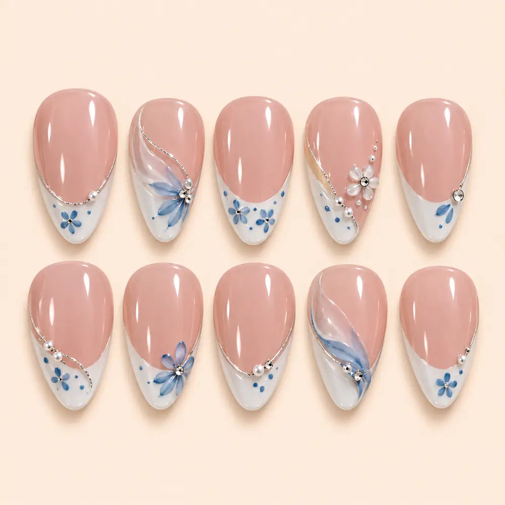 Blue Blossom French Tip Press On Nails — image 1