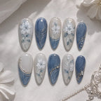 Blue Botanical Blossom 3D Rhinestone Press On Nails — image 2