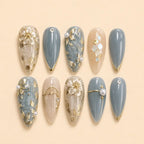 Blue Botanical Pearl 3D Press On Nails — image 1