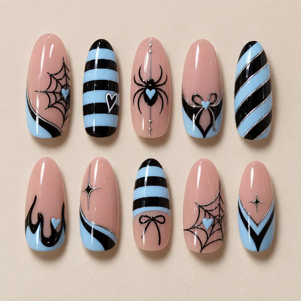 Blue Heart Spiderweb Halloween Press On Nails — image 2