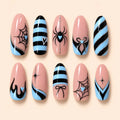 Blue Heart Spiderweb Halloween Press On Nails — image 1