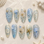 Blue Jellyfish & Seashell 3D Press On Nails — image 2