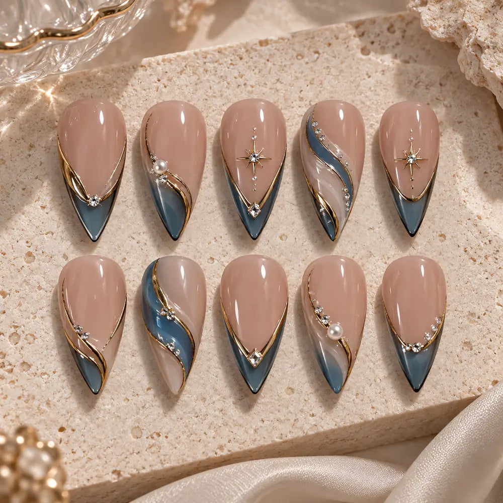 Blue Starburst French Tip Press On Nails — image 2
