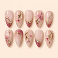 Blush Botanical Gold Leaf French Tip Press On Nails — image 1