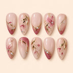 Blush Botanical Gold Leaf French Tip Press On Nails — image 1