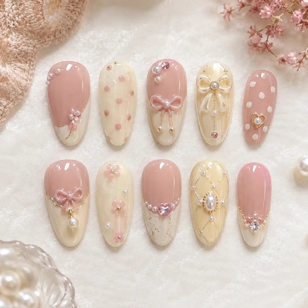 Blush Bow & Pearl Coquette Press On Nails — image 2