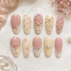 Blush Bow & Pearl Coquette Press On Nails — image 2