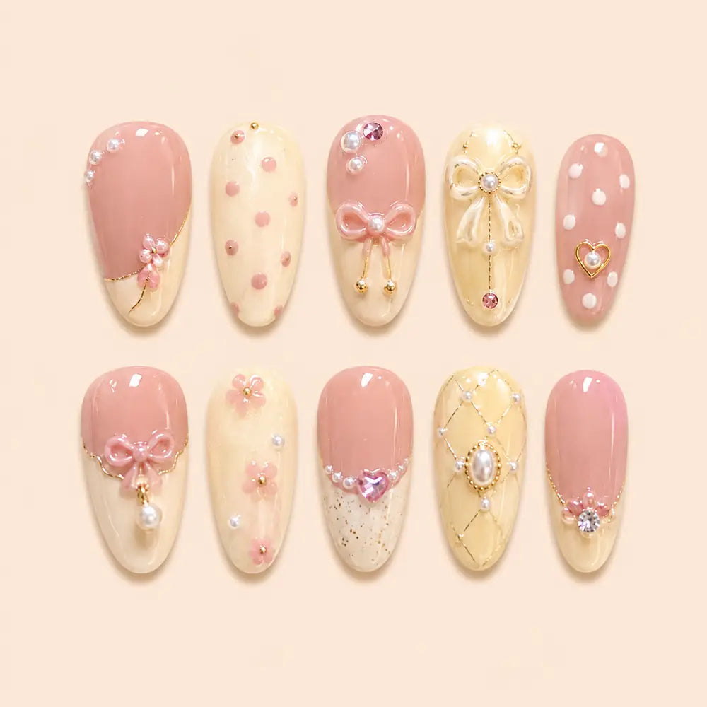 Blush Bow & Pearl Coquette Press On Nails — image 1