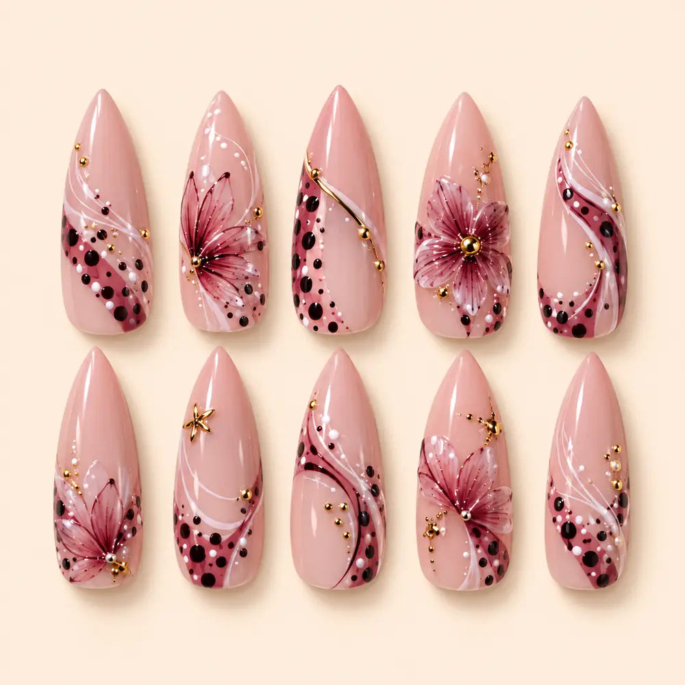 Blush Burgundy 3D Floral Press On Nails — image 1