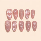 Blush Celestial Moon & Bow Cat Eye Press On Nails — image 1
