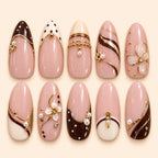 Blush Chocolate Floral Pearl 3D Press On Nails — image 1