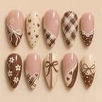 Blush Chocolate Plaid Bow Press On Nails — image 2