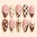 Blush Chocolate Plaid Bow Press On Nails — image 1