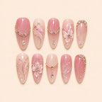 Blush Crystal Blossom 3D Press On Nails — image 1